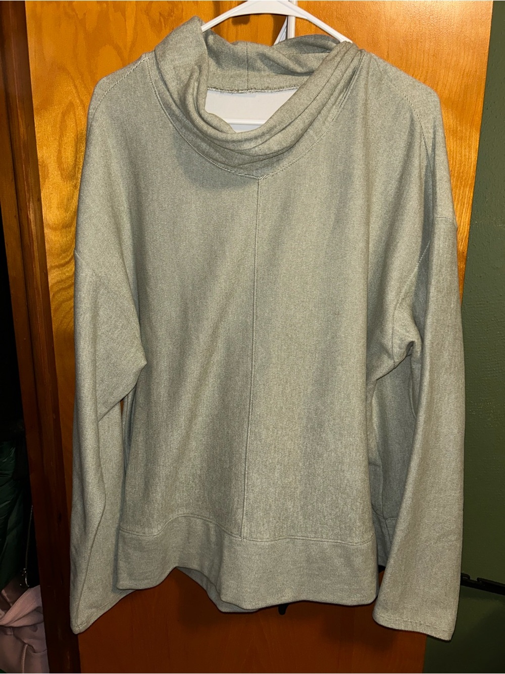 Cozy Cowl Neck Women's Sweater - grey and white striped